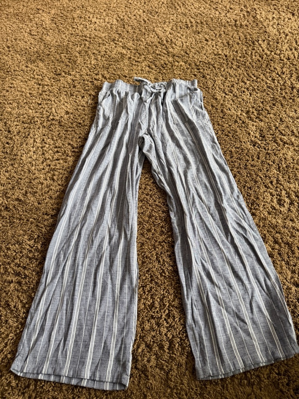 Wide Leg Striped Linen-Blend Pants - Gray